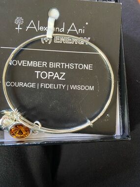 Alex and Ani Silver Bangle with Topaz Charm